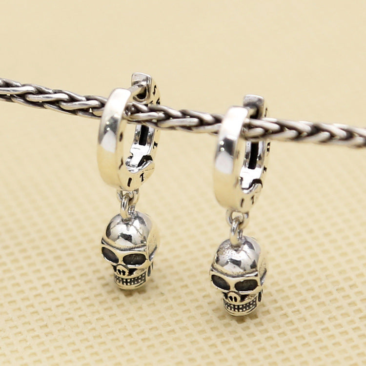 Boucles d’Oreilles Anneaux avec Pendentif Tête de Mort – ARGENT 925 Authentique