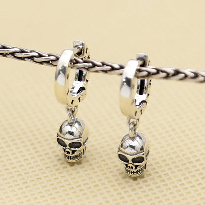 Boucles d’Oreilles Anneaux avec Pendentif Tête de Mort – ARGENT 925 Authentique