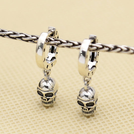 Boucles d’Oreilles Anneaux avec Pendentif Tête de Mort – ARGENT 925 Authentique
