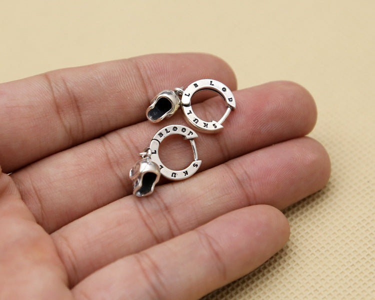 Boucles d’Oreilles Anneaux avec Pendentif Tête de Mort – ARGENT 925 Authentique