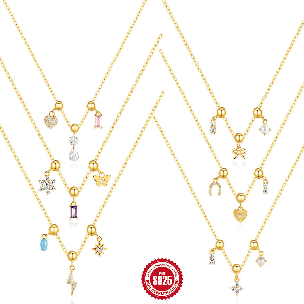 Chaîne Fine Femme en ARGENT S925 plaqué OR – Élégance Minimaliste à Trois Pendentifs