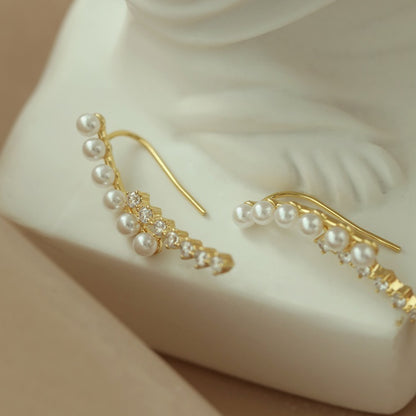 Boucles d’oreilles tige horizontale avec PERLES D'or – Élégance Moderne | JIO Bijoux