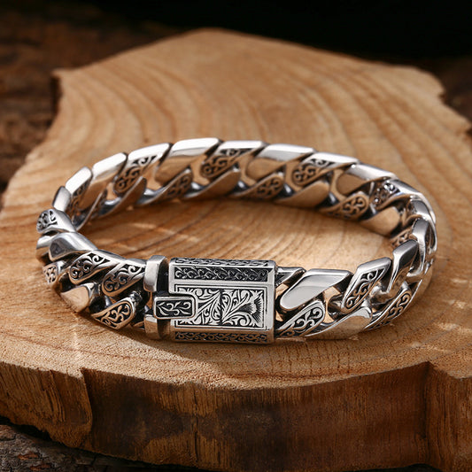 Bracelet gravé en ARGENT massif S925 – Élégance Intemporelle pour Homme