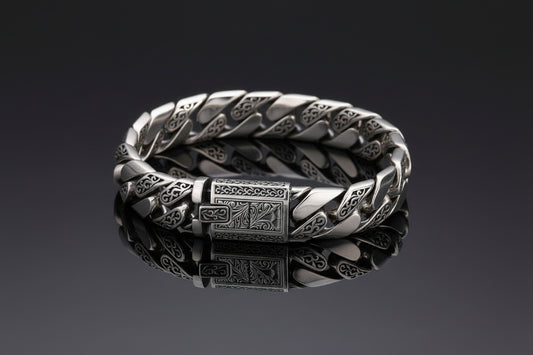 Bracelet Homme luxe décontracté gravé en ARGENT massif S925 – Élégance Intemporelle