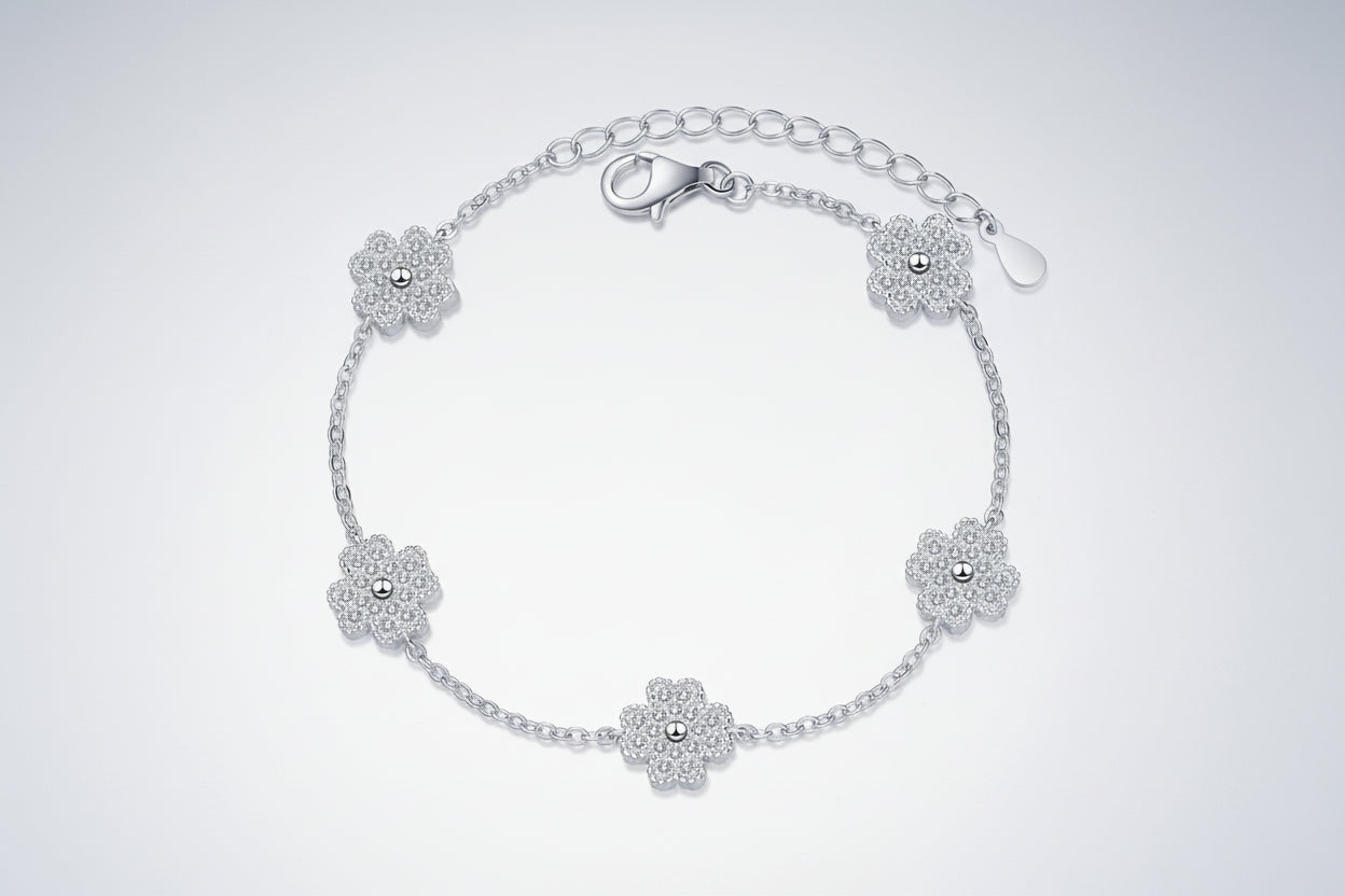 Bracelet Femme trèfle 4 feuilles  Argent 925 avec Moissanite Haute Brillance