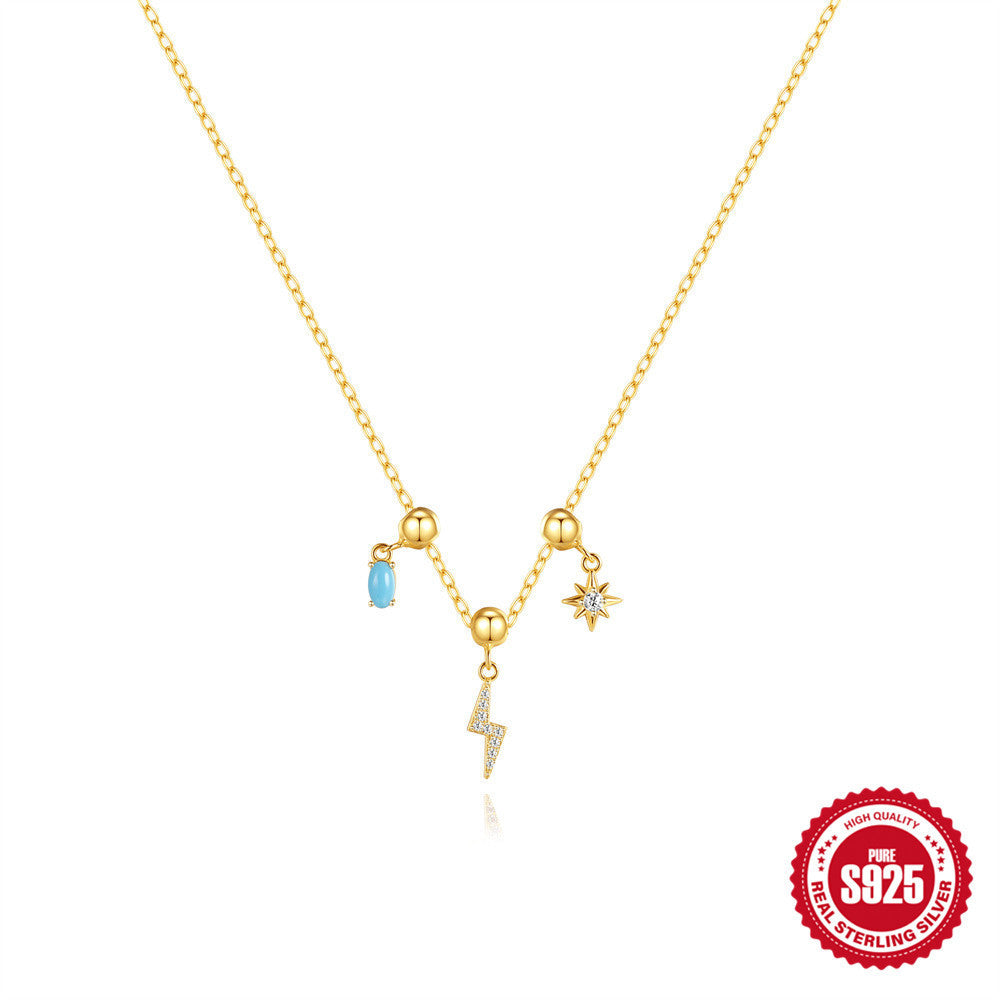 Chaîne Fine Femme en ARGENT S925 plaqué OR – Élégance Minimaliste à Trois Pendentifs