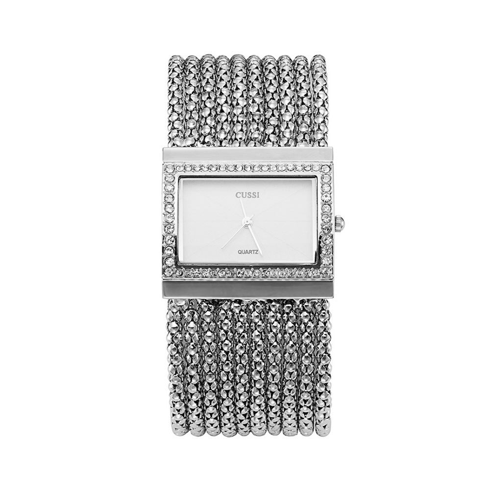 Montre Femme Bijou Large – Cadran et Bracelet Doré ou Argenté
