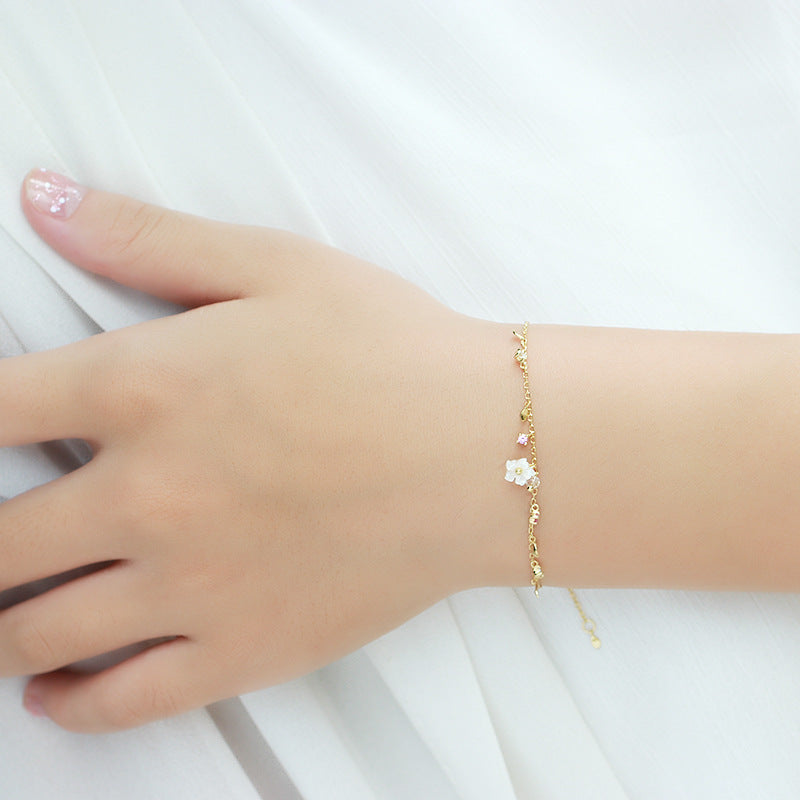 Bracelet Fleur en ARGENT S925 et Coquillage Naturel – Délicatesse et charme intemporel
