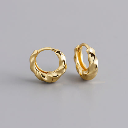 Boucles d’oreilles en ARGENT S925 torsadées – Cercle doré ou or blanc, style européen tendance
