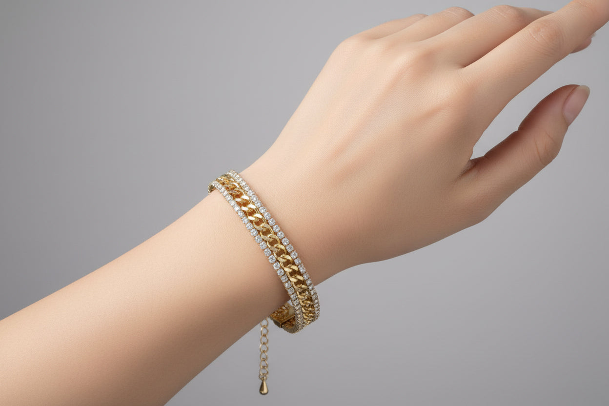 Bracelet Chaîne Doré en Acier Titanium Plaqué Or 14K – Brillance Intense