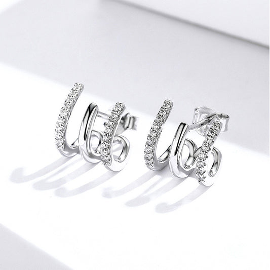 Boucles d’oreilles en ARGENT S925 à trois couches – Élégance coréenne
