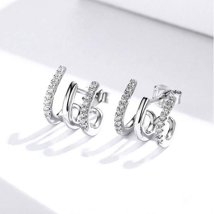 Boucles d’oreilles en ARGENT S925 à trois couches – Élégance coréenne