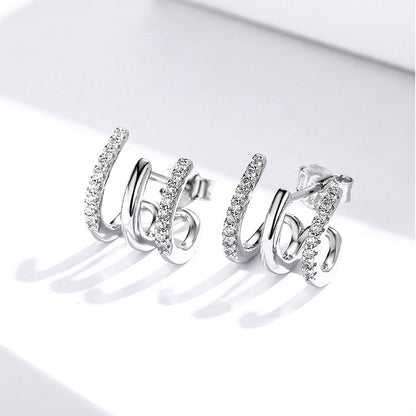 Boucles d’oreilles en ARGENT S925 à trois couches – Élégance coréenne