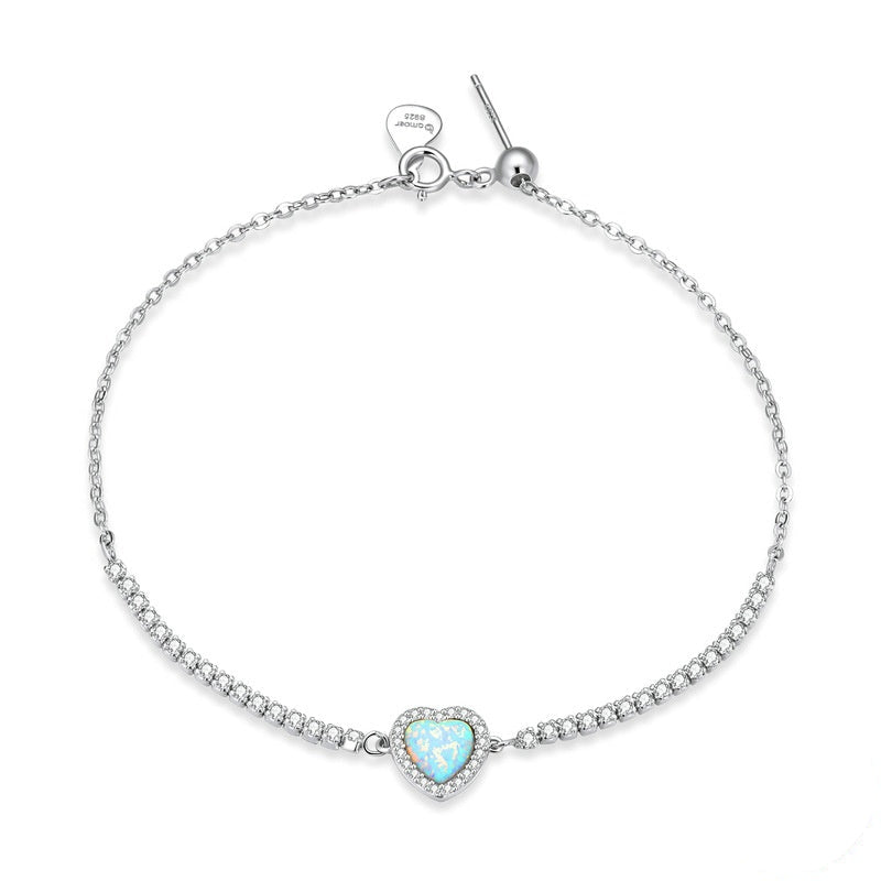 Bracelet Femme Cœur Opale en Argent 925 Ajustable