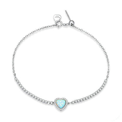 Bracelet Femme Cœur Opale en Argent 925 Ajustable
