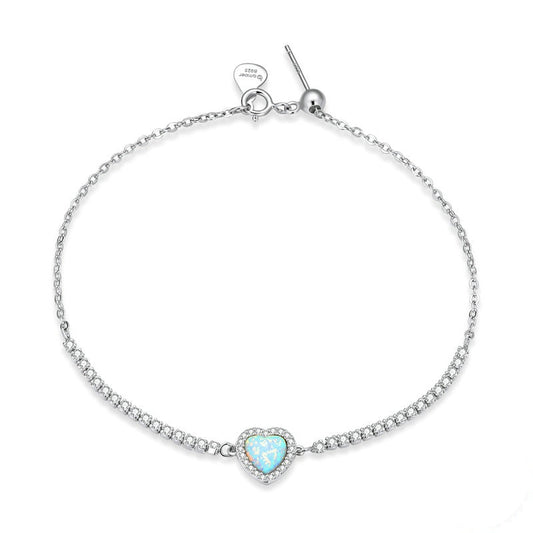 Bracelet Femme Cœur Opale en Argent 925 Ajustable
