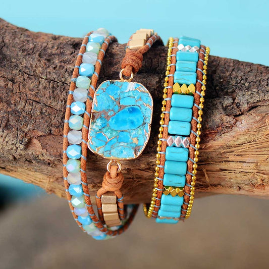 Bracelet Turquoise Bohème – Pierre Naturelle & Cuir, Esprit Libre