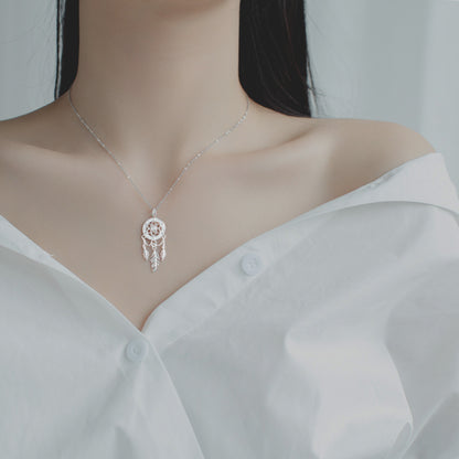 Chaîne en Argent avec Pendentif Attrape-Rêves – Style Simple et Élégant