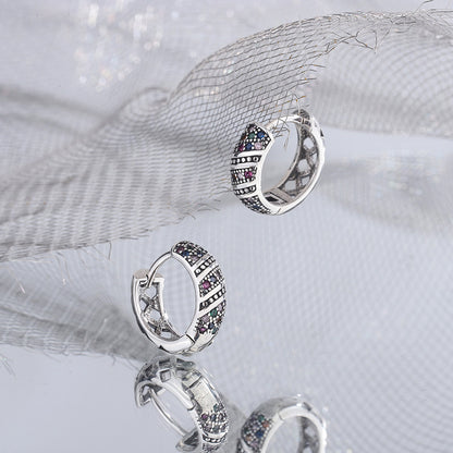 Boucles d’oreilles rétro en ARGENT 925 et Zircons colorés – Élégance Thaïlandaise