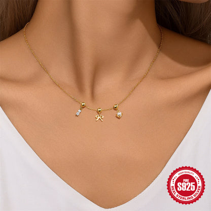 Chaîne Fine Femme en ARGENT S925 plaqué OR – Élégance Minimaliste à Trois Pendentifs