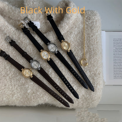 Montre Ovale Élégante en Or Noir – Style vintage Tendance pour Femme