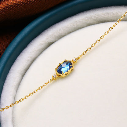 Bracelet Rétro ARGENT STERLING avec ZIRCON Bleu Saphir – Élégance Mystérieuse et Intemporelle J