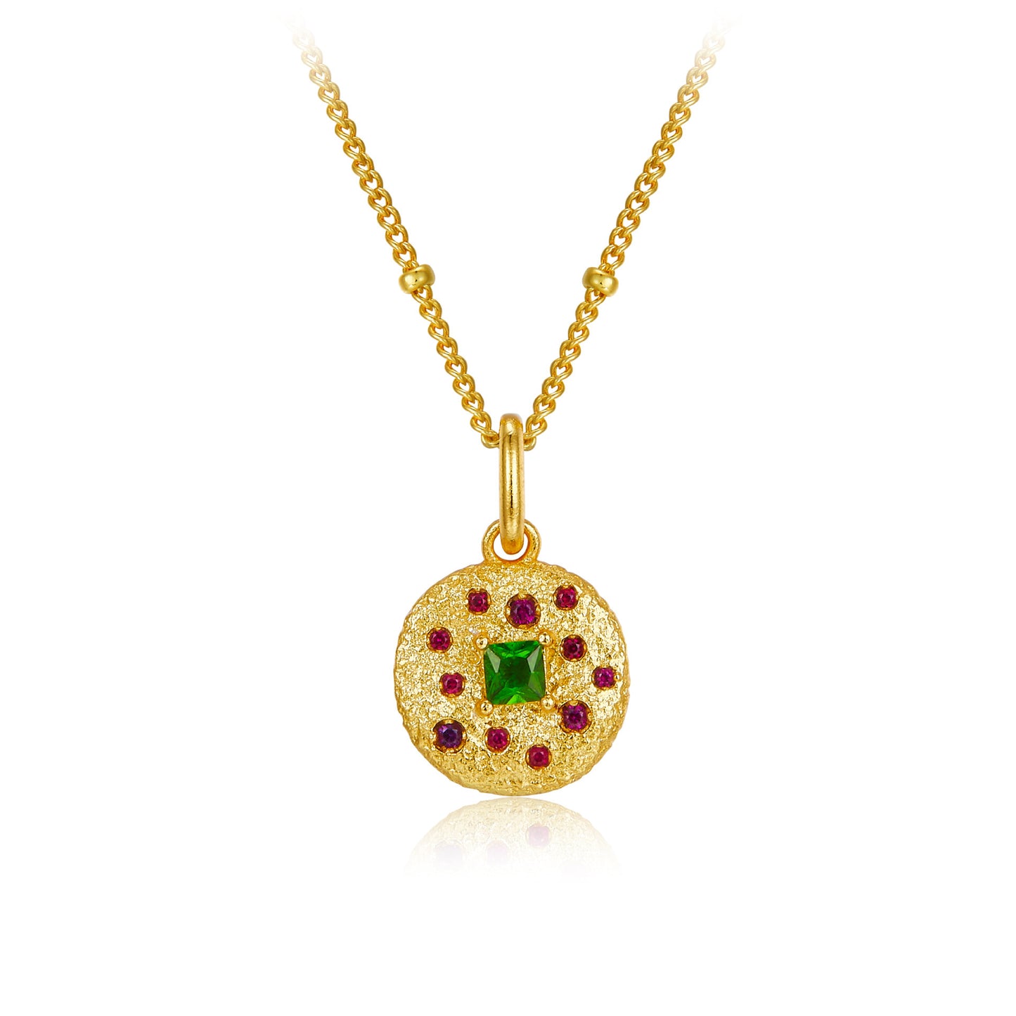 Collier plaqué OR 18k en ARGENT 925 avec Diopside Naturelle  – Style français rétro et luxe léger