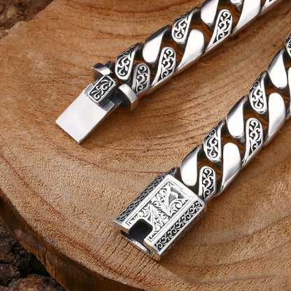 Bracelet gravé en ARGENT massif S925 – Élégance Intemporelle pour Homme