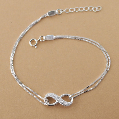 Bracelet Double et Lisse Porte-Bonheur Infini en ARGENT S925