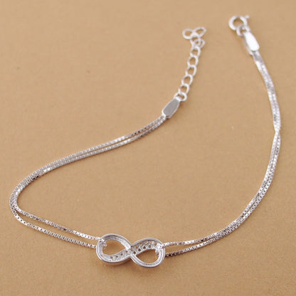 Bracelet Double et Lisse Porte-Bonheur Infini en ARGENT S925