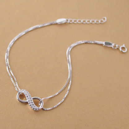 Bracelet Double et Lisse Porte-Bonheur Infini en ARGENT S925
