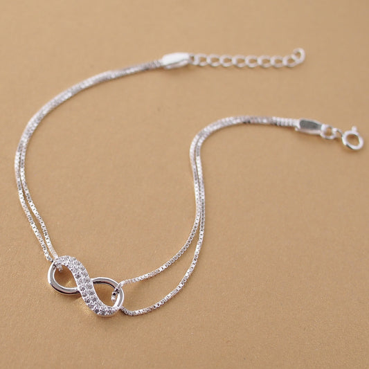 Bracelet Double et Lisse Porte-Bonheur Infini en ARGENT S925