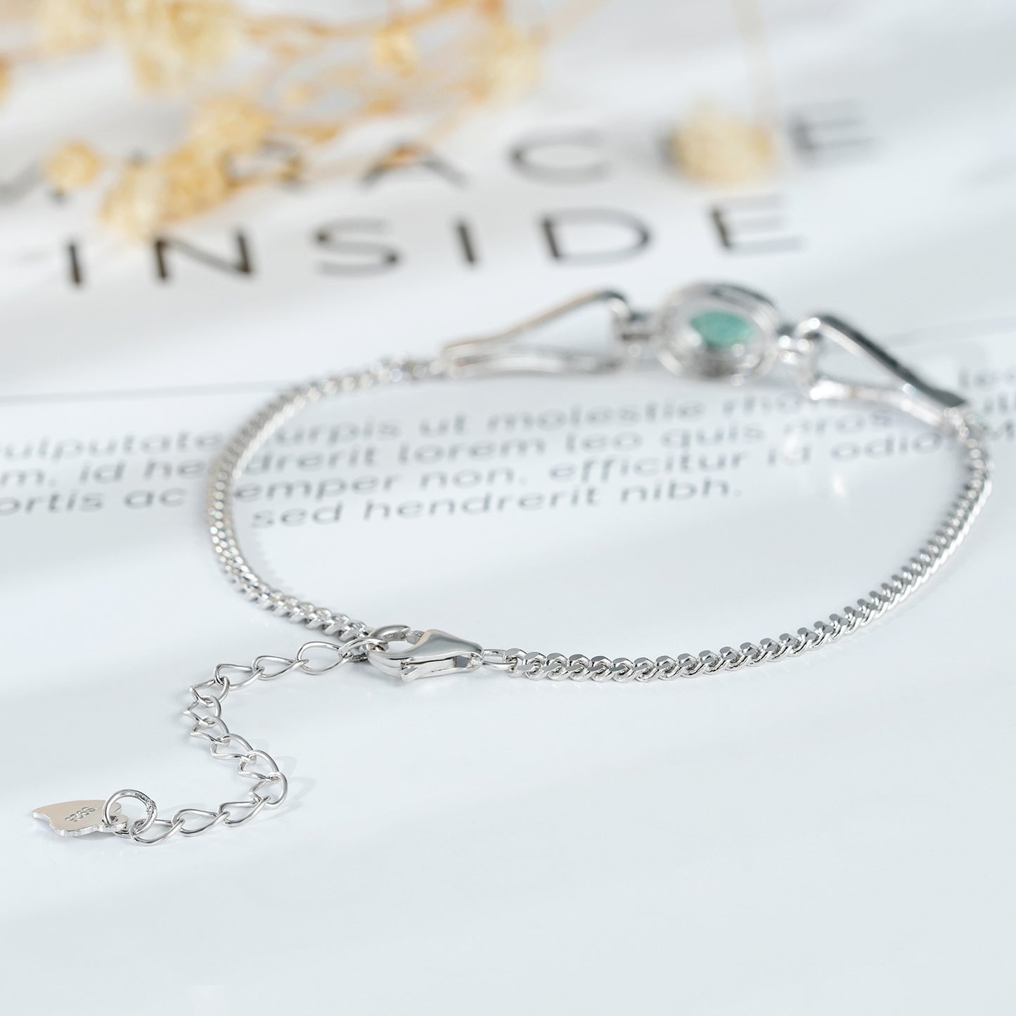 Bracelet en ARGENT S925 avec Émeraude et Zirconia