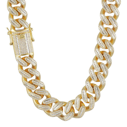 Chaîne Cubaine CUIVRE haute qualité plaqué OR 18K et Zircon 5A – Élégance urbaine affirmée