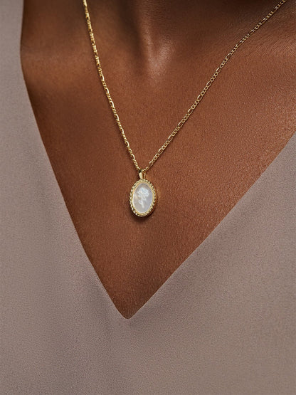 S925 Silver Plated Oval Embossed Rose Necklace