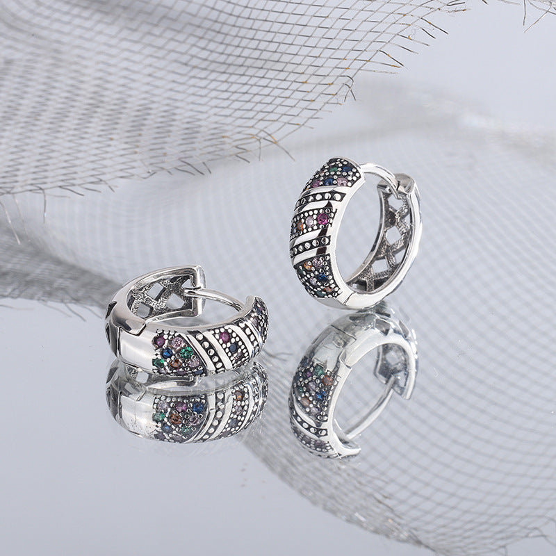 Boucles d’oreilles rétro en ARGENT 925 et Zircons colorés – Élégance Thaïlandaise