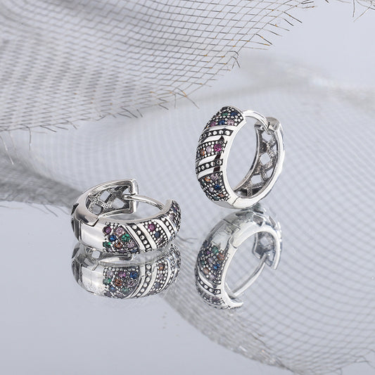 Boucles d’oreilles rétro en ARGENT 925 et Zircons colorés – Élégance Thaïlandaise