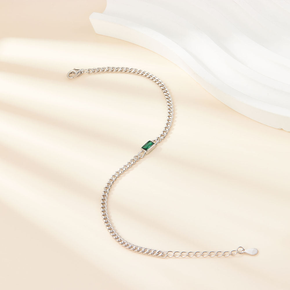 Women's Sterling Silver Bracelet with Green Stone – Fine and Refined Elegance