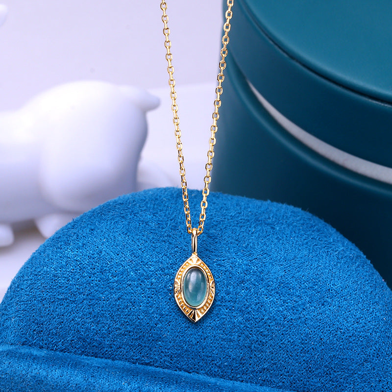 Collier Femme en Argent 925 avec Pendentif Goutte Pierre Bleue