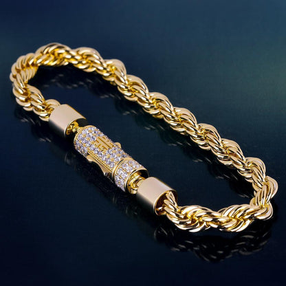Bracelet Chaîne Torsadée 6 mm – OR ou OR Blanc, Élégance