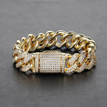 Bracelet à Double Rangée de Diamants 15 mm – Style Urbain et Maillons Cubains