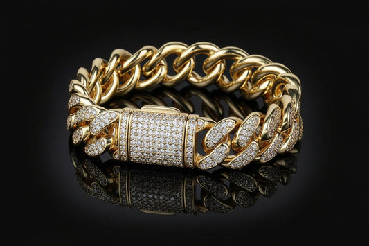 Bracelet Homme Chaîne avec Zircons15 mm – Style Urbain et Maillons Cubains