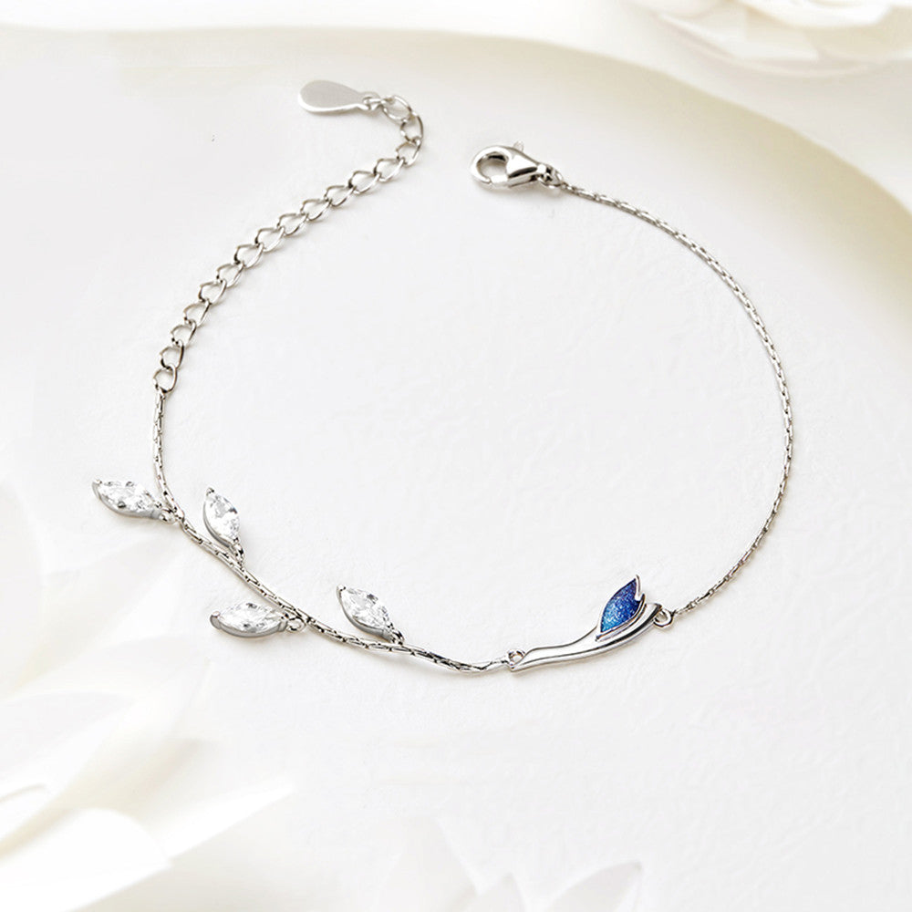 Bracelet Femme Argent « Feuille & Bleu Céleste »