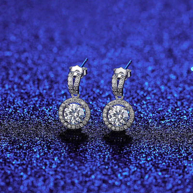 Boucles d’Oreilles en Argent 925 avec Moissanite Ronde – Élégance Éblouissante