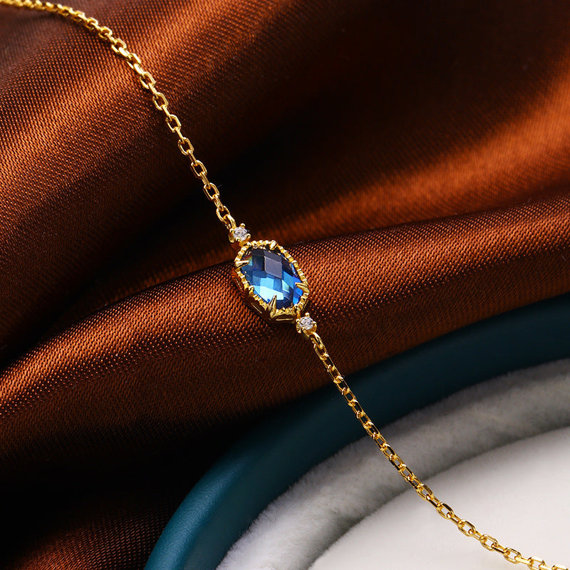 Bracelet Rétro ARGENT STERLING avec ZIRCON Bleu Saphir – Élégance Mystérieuse et Intemporelle J