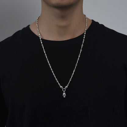 Collier Urbain en ARGENT S925 pour Homme – Pendentif tête de mort et motif araignée