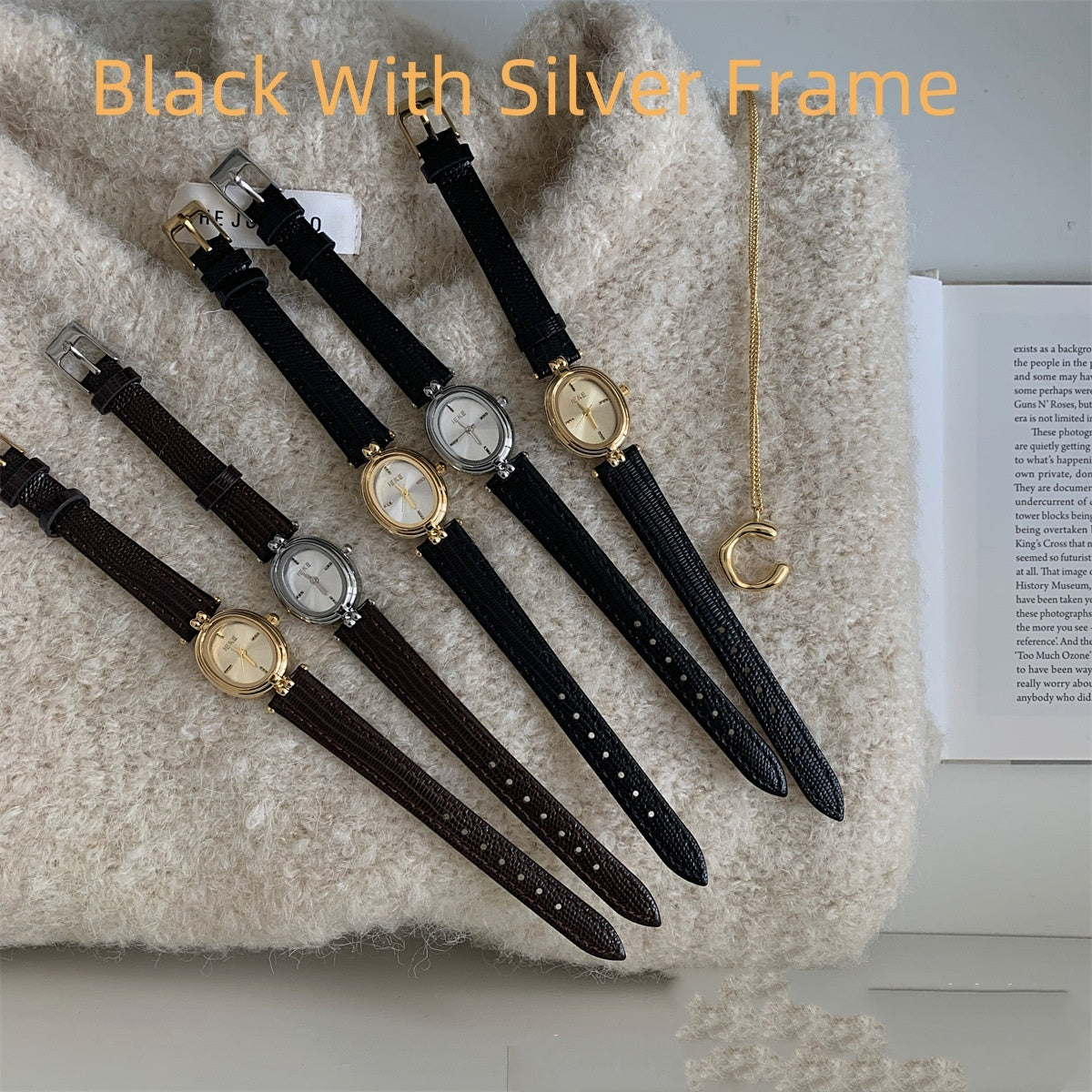 Montre Ovale Élégante en Or Noir – Style vintage Tendance pour Femme
