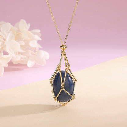 Collier Pierre Cristalline Naturelle Polie – Élégance Rétro et Énergie Bienfaisante