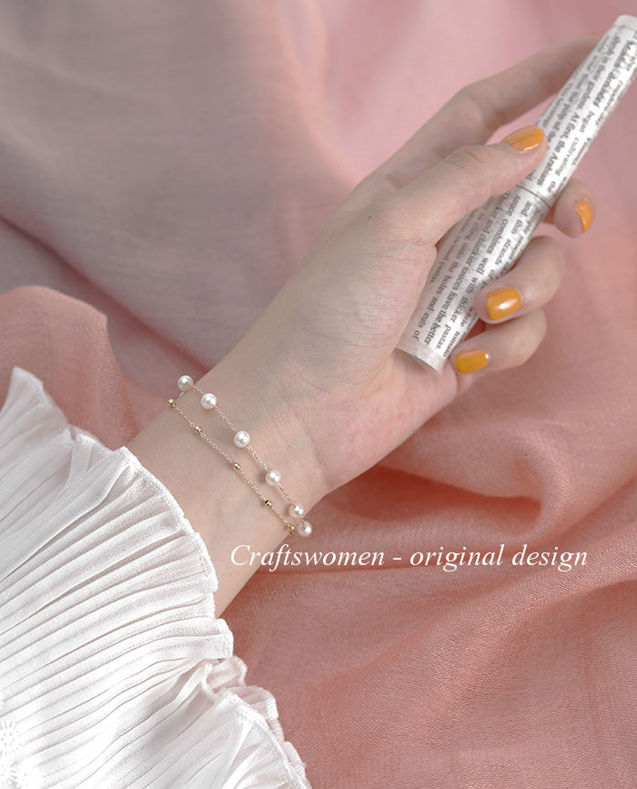 Bracelet Double en PERLES d’eau douce naturelles – Élégance raffinée et OR VÉRITABLE 14K