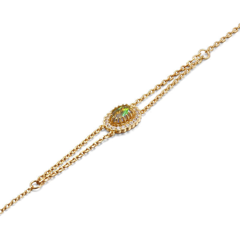 Bracelet Femme en Argent 925 avec Opale Africaine – Double Chaîne Élégante